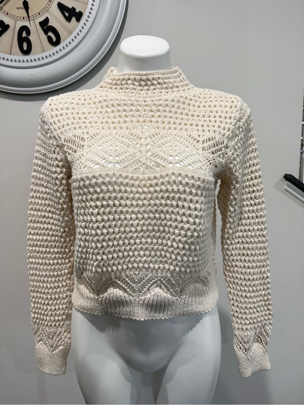 MANGO MNG Women's Perkins Collar Openwork Sweater size small
